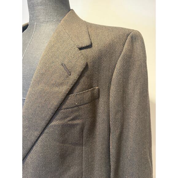 Oxxford Clothes Men's Cashmere Suit Jacket Sport Coat Brown Herringbone Sz 43 JL - Picture 2 of 16